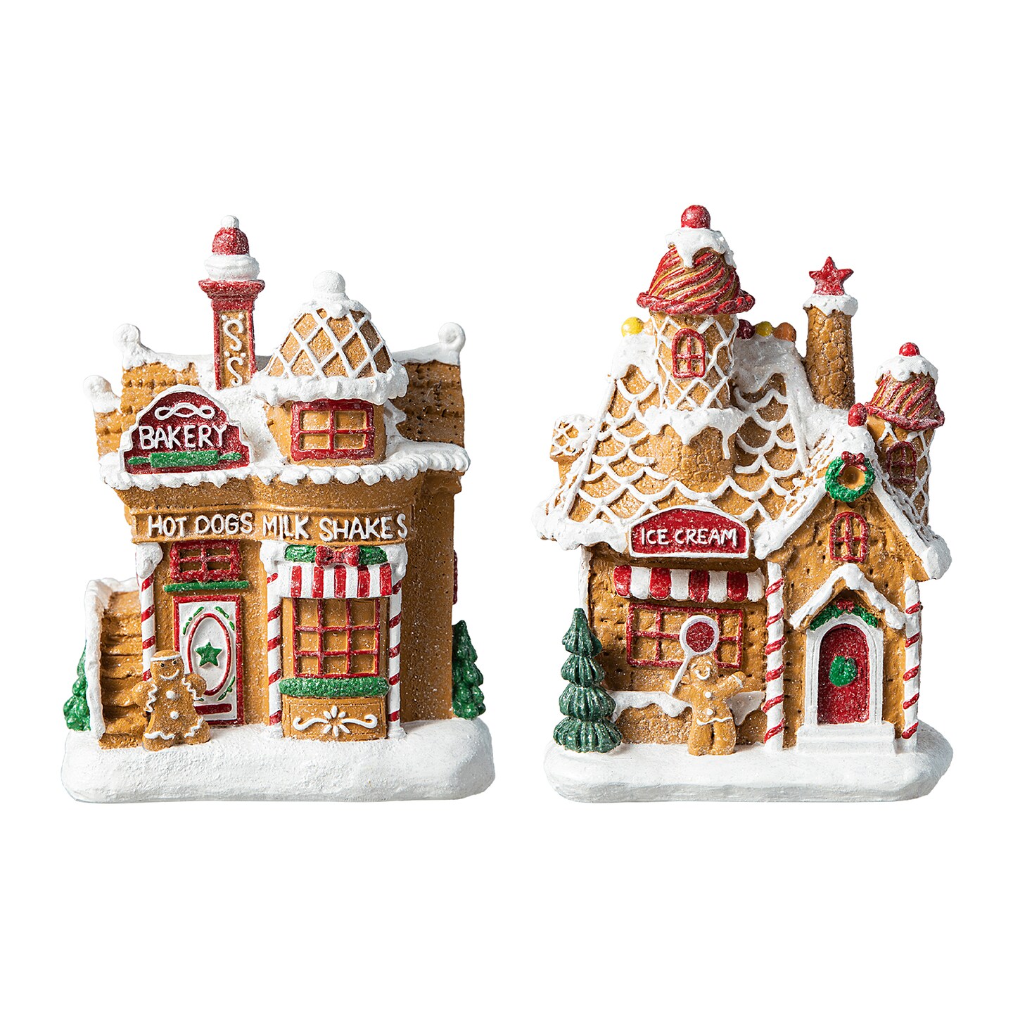 7.25"H Set of 2 Lighted Resin Christmas Gingerbread House Table Decor