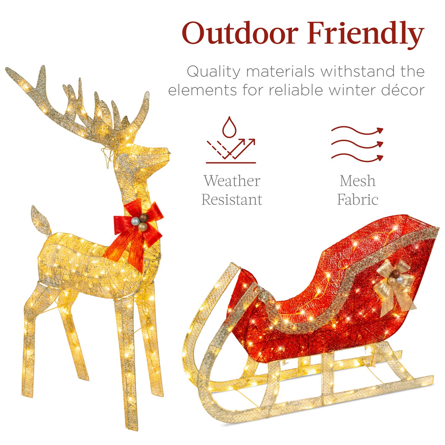 Best Choice Products Lighted Christmas 4ft Reindeer &#x26; Sleigh Outdoor Yard Decoration Set w/ 205 LED Lights, Stakes
