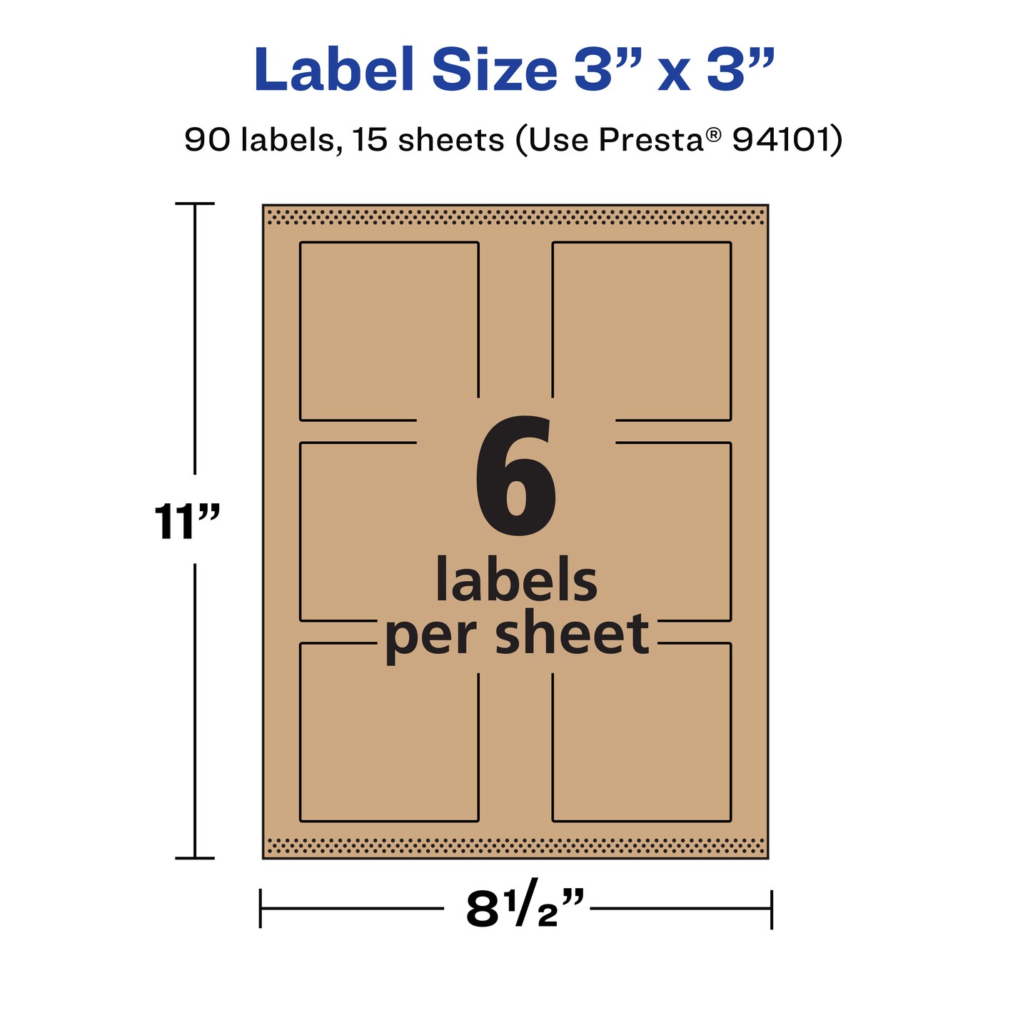 Avery Kraft Brown Square Labels with Sure Feed, 3&#x22; x 3&#x22;