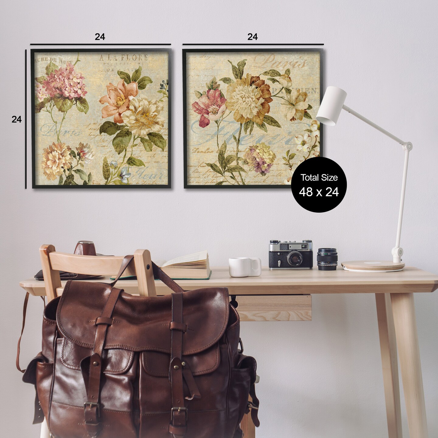 Stupell Industries Vintage French Floral with Script Framed Giclee Art