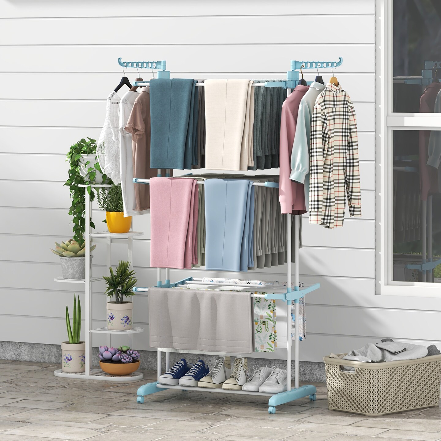 Costway 3-tier Folding Clothes Drying Rack with Rotatable Side Wings & Collapsible Shelves