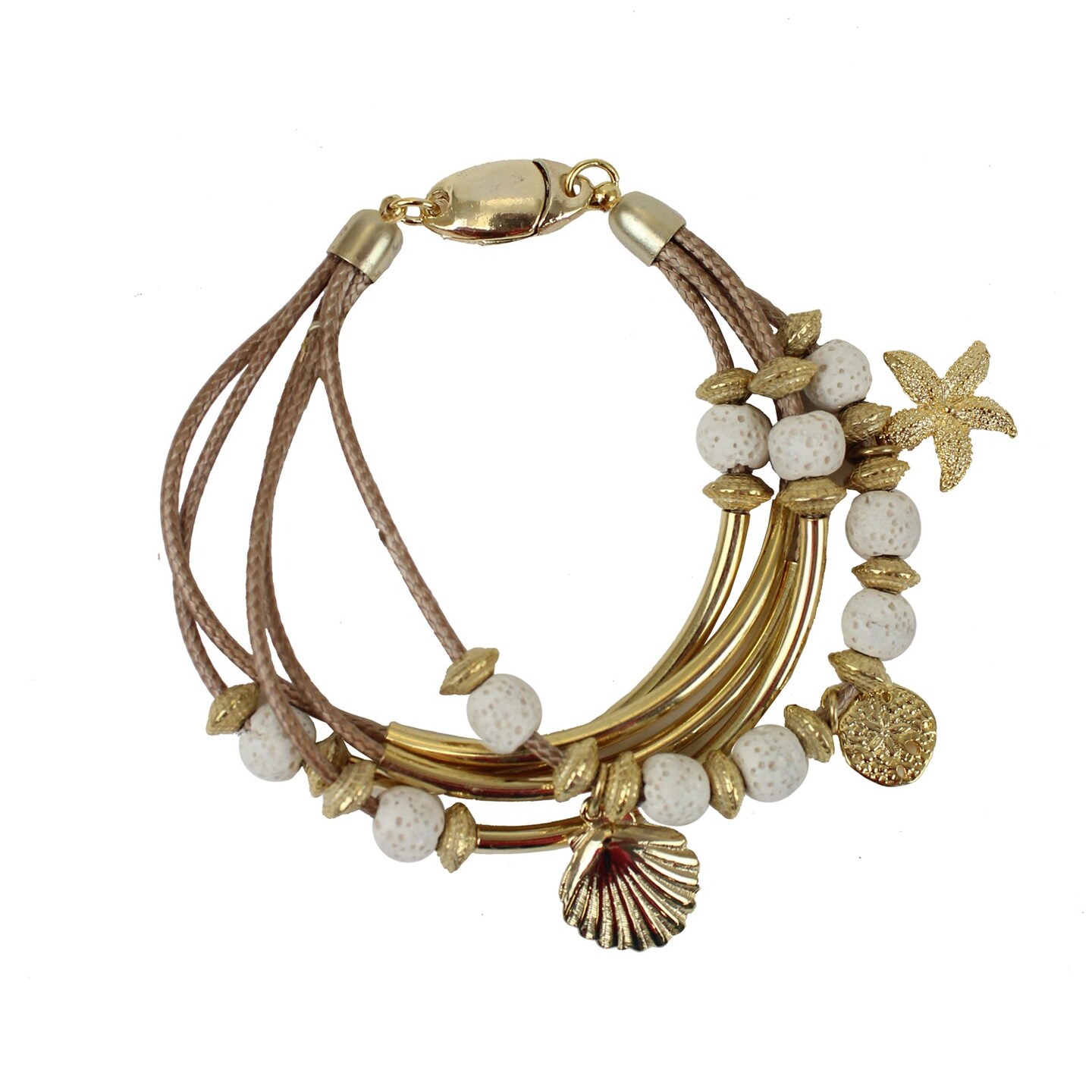 5 STRAND NEUTRAL BEADED CHARM BRACELET