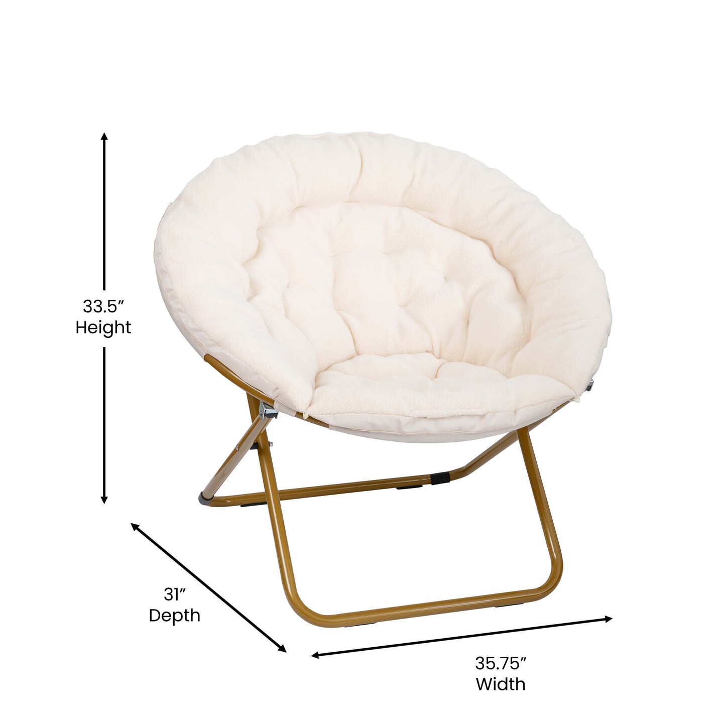 Emma and Oliver Ersa Oversize Folding Saucer Chair with Cozy Faux Fur Cushion and Metal Frame for Dorms, Bedrooms, Apartments and More