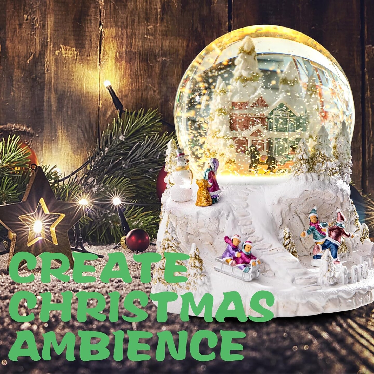 Christmas Snow Globe - Village Style Musical Snow Globe with Color Changing Led Lights, Christmas Decorations with Music Box Gifts for Girls Kids, Decorations for Christmas &#x26; Birthday