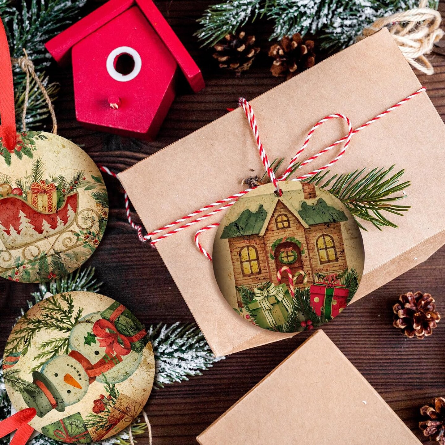 60 Pcs Vintage Christmas Tags for Gifts Merry Christmas Labels with String Holiday Presents Tags for Xmas Gift Tags with Ribbon for Home Decor Gift Wrapping Holiday Presents Package (Retro Style)