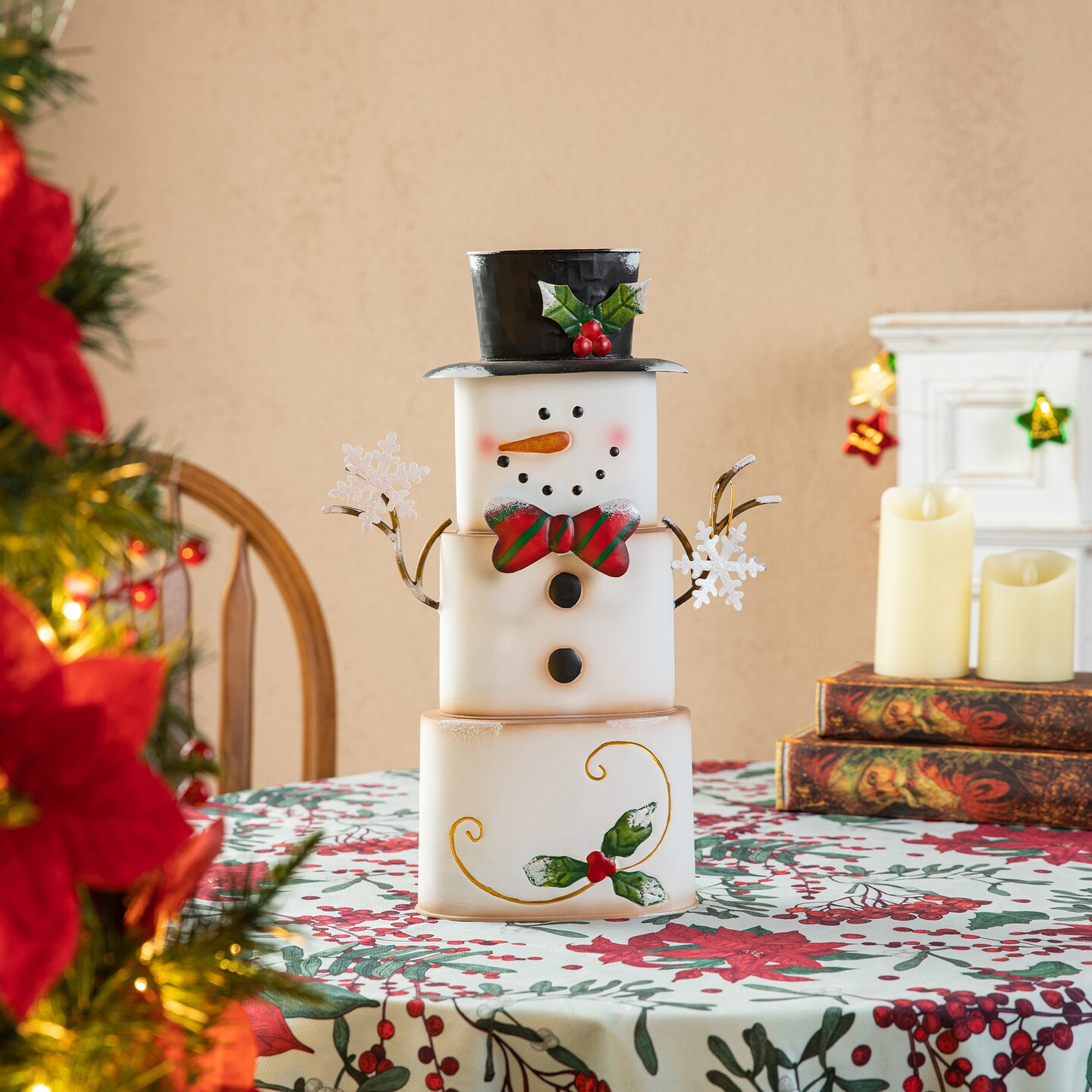 17&#x22;H Metal Stacked Box Snowman Table Decor