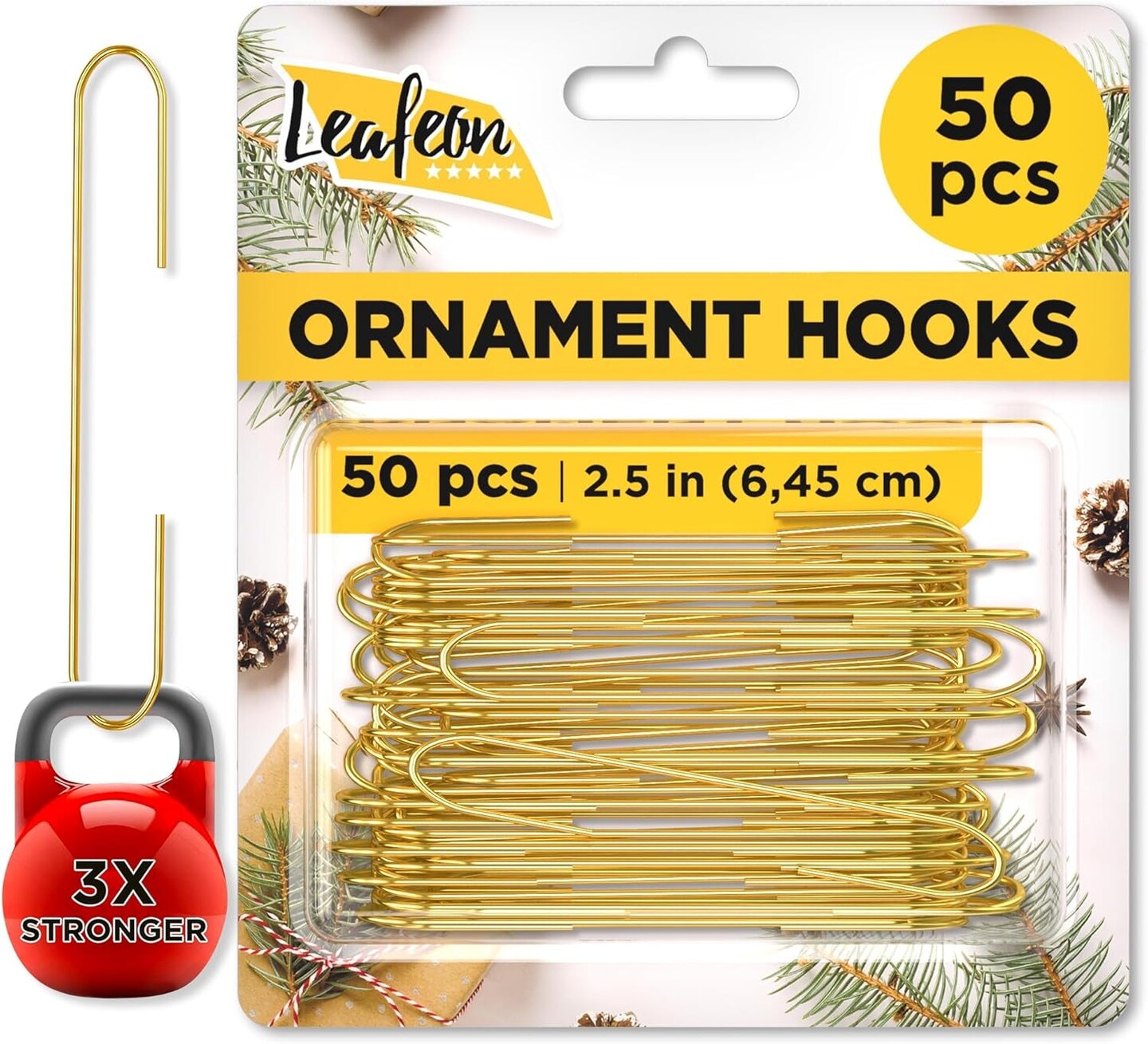 50 Pack Christmas Ornament Hooks &#x2013; Essential Christmas Ornament Hangers &#x2013; Great Ornament Hooks for Christmas Tree Decoration (Gold)