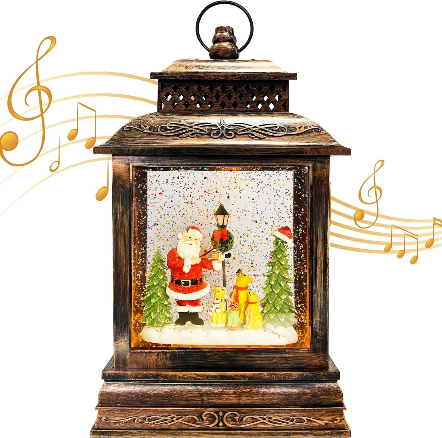 Christmas Snow Globe Lantern Musical Lighted with Timer, Santa Claus Water Lantern Glittering Holiday Decor Gift, Battery Operated &#x26; USB Glitter Lantern (Santa Claus and Christmas Tree)