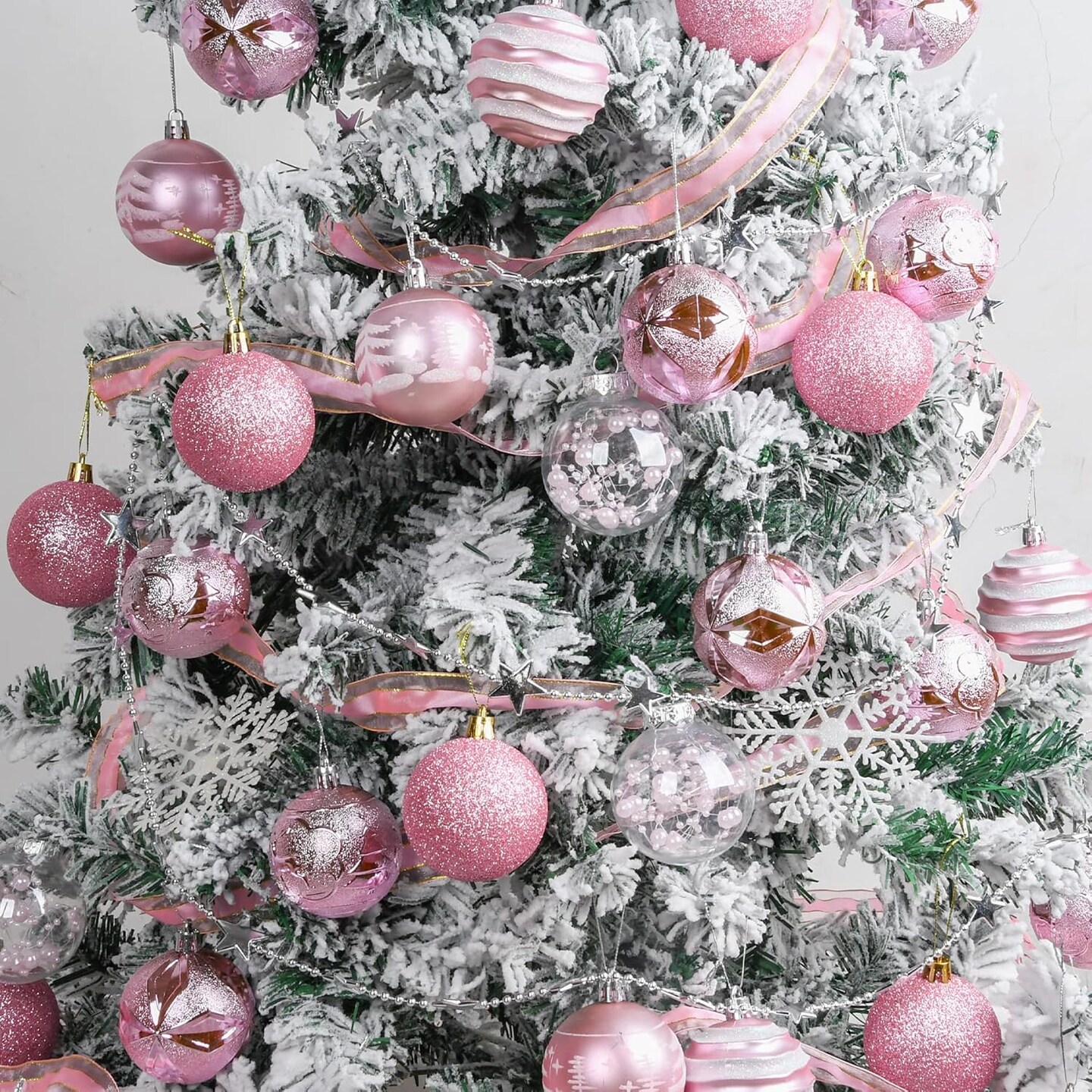 Christmas Tree Ornaments Pink: Christmas Decorations Shatterproof Xmas Balls Ornament Decor, 60mm / 2.36 inches, Set of 34pcs