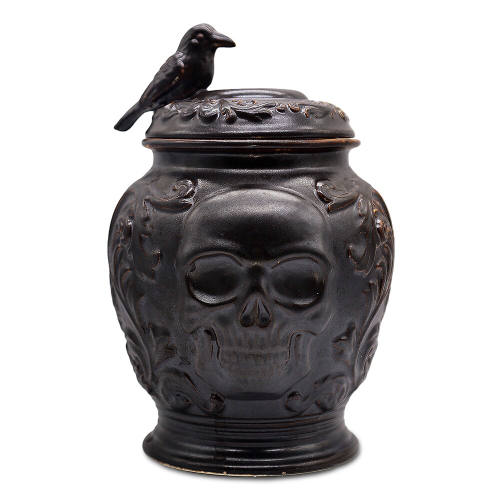 Spooky Urn 8&#x22; Cookie Jar, Ceramic Gothic Halloween Kitchen Decoration