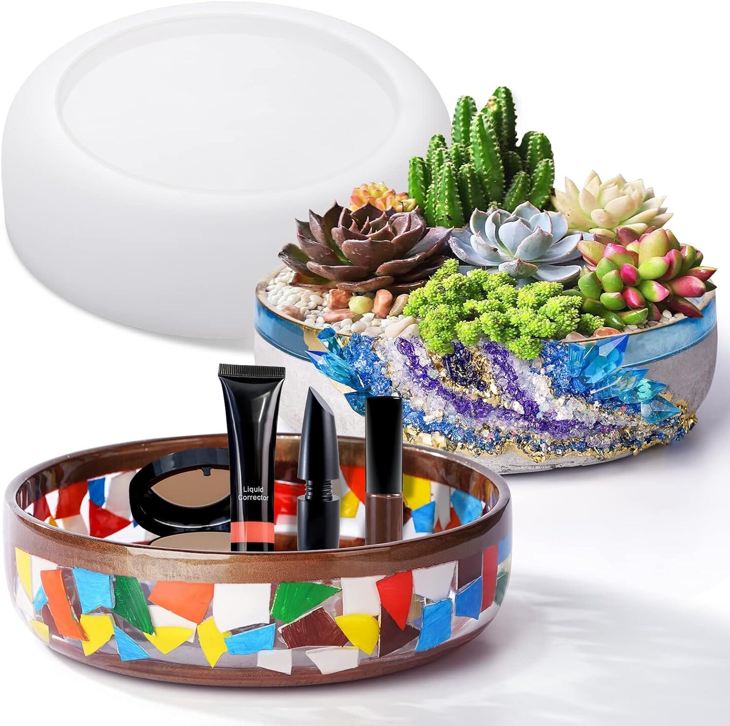 LET&#x27;S RESIN Large Epoxy Molds, 8&#x27;&#x27; for Succulent Pot, Round Silicone Molds for Casting Resin, Plaster, Concrete Cement, DIY Jewelry, Makeup Storage Container, Flower Plant Pots