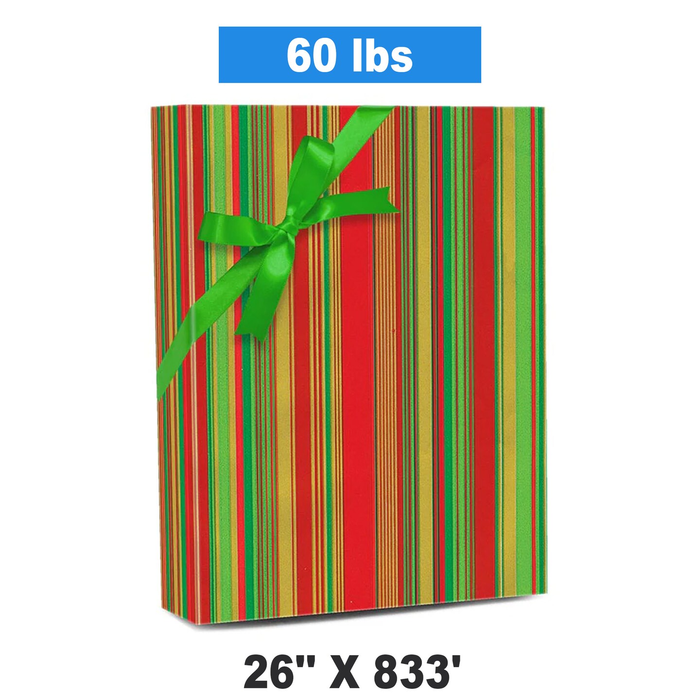 26&#x22;x 833&#x27; Striped Christmas Wrapping Papers for Bigger Gifts