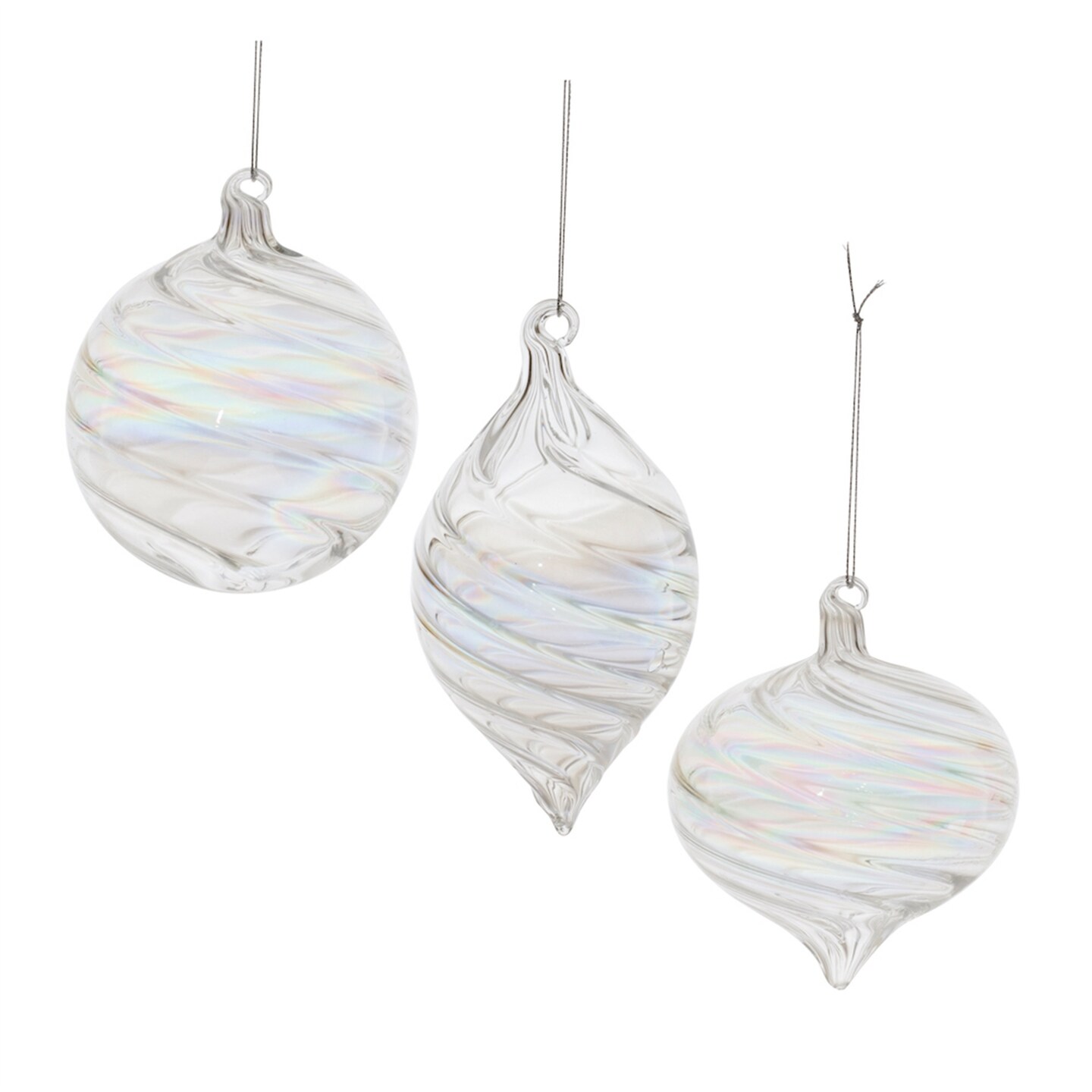 Melrose Pearl Finish Swirl Christmas Ball Onion and Drop Ornaments - 6.5" - Clear - 6ct