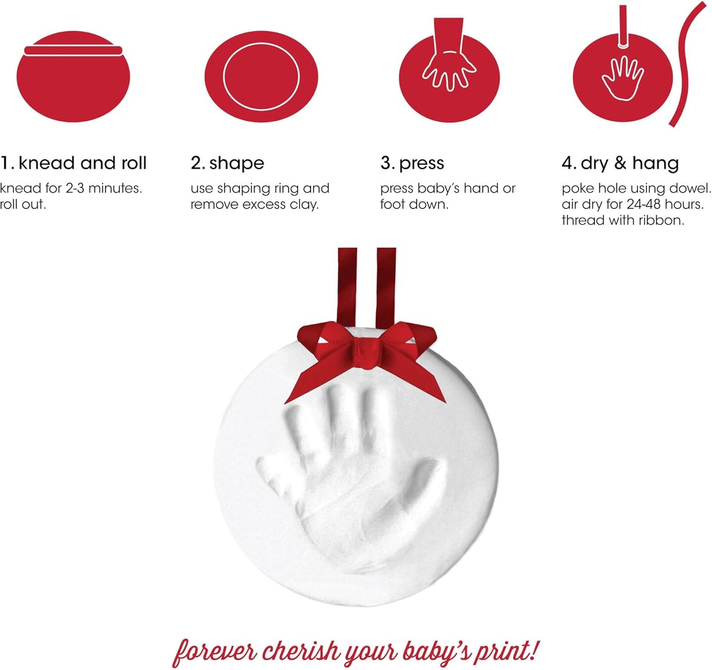 Babyprints Christmas Ornament, Baby&#x27;s First Christmas Holiday Keepsake, Newborn Handprint or Footprint Clay Kit, Easy No-Bake DIY Clay Impression, Gender-Neutral Christmas Baby Gift