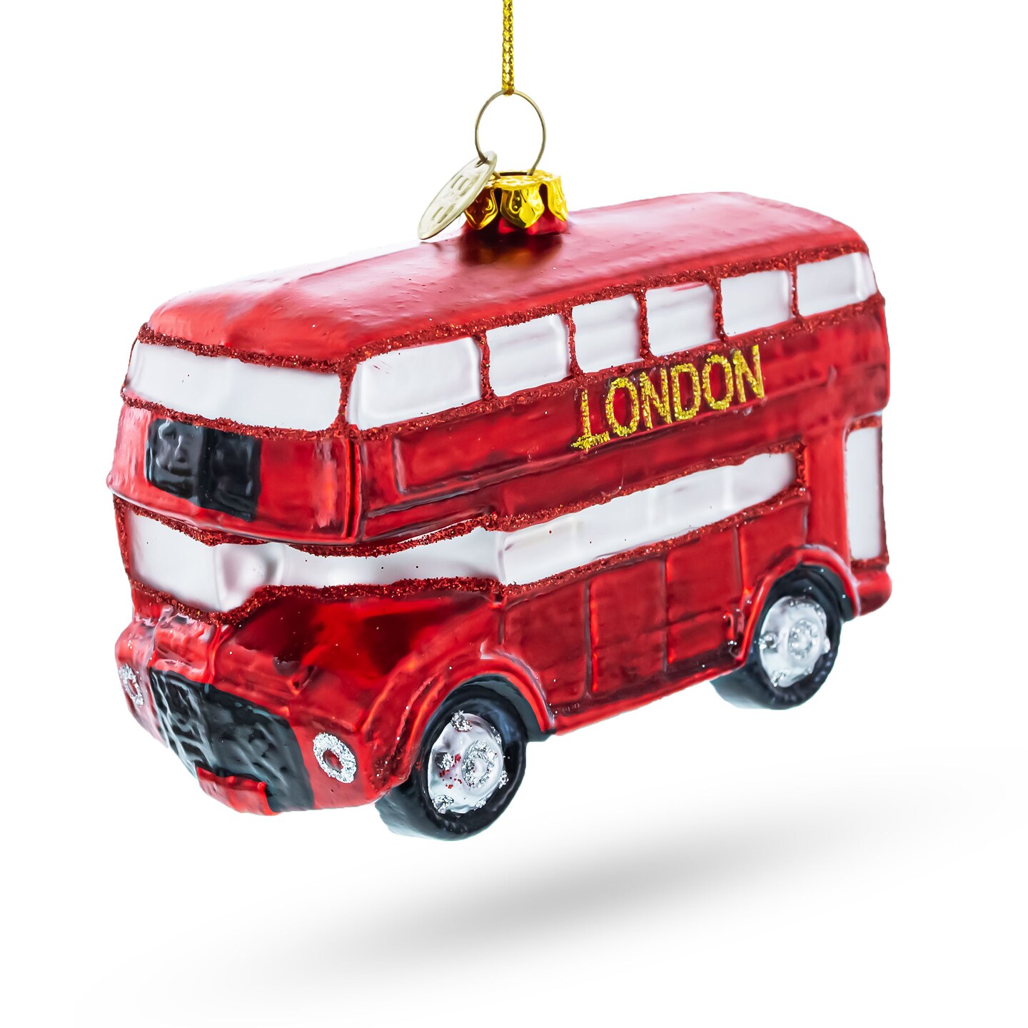 Double Decker Bus, London, UK Blown Glass Christmas Ornament