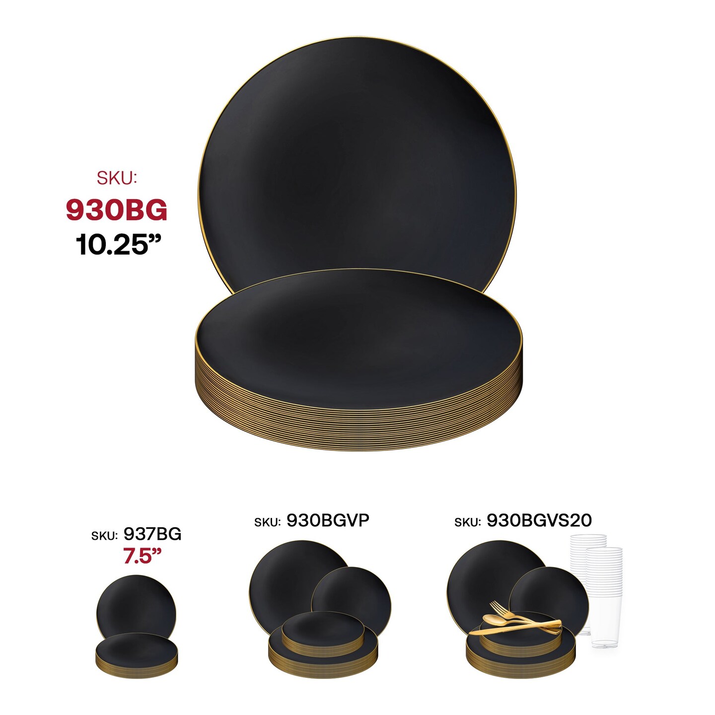 Black with Gold Rim Organic Round Disposable Plastic Dinner Plates - 10.25&#x22; (120 Plates)