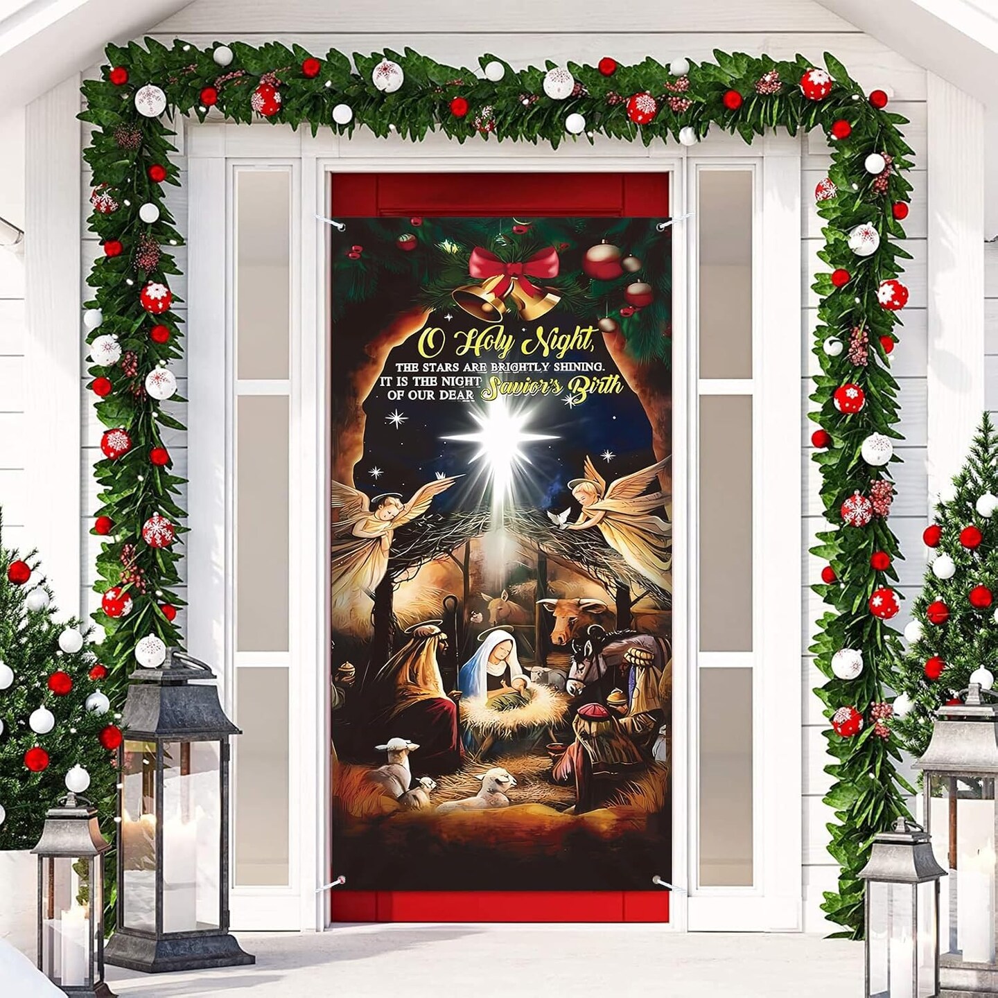 Christmas Door Cover Decorations,Jesus Nativity Scene Christmas Fabric Door Decoration Porch Sign Holy Night Outdoor Religious Front Door Banner Winter Holiday New Year Xmas Office Home Party Supplies