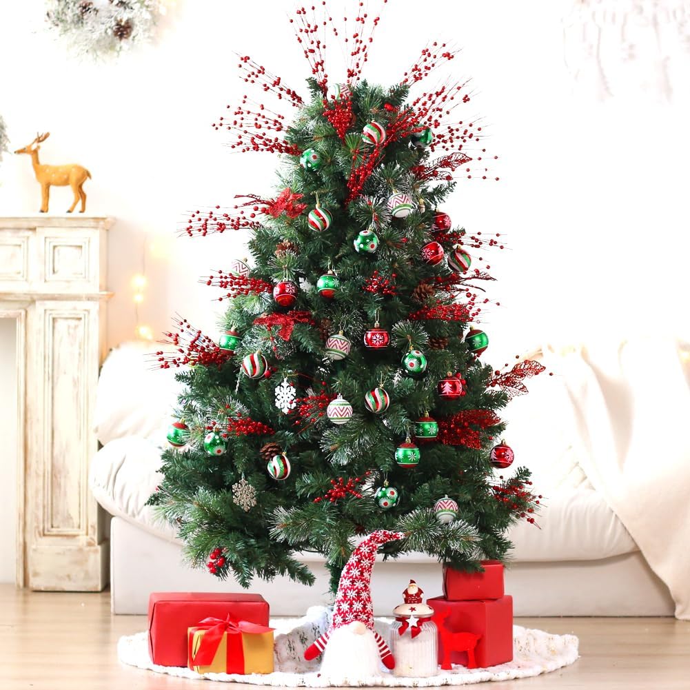 Christmas Ornaments Set, 30 pcs 2.36inch Red Green White Christmas Balls Ornaments for Christmas Tree Decorations Shatterproof Hanging Baubles Decoration for Xmas Thanksgiving Holiday Party Home Decor