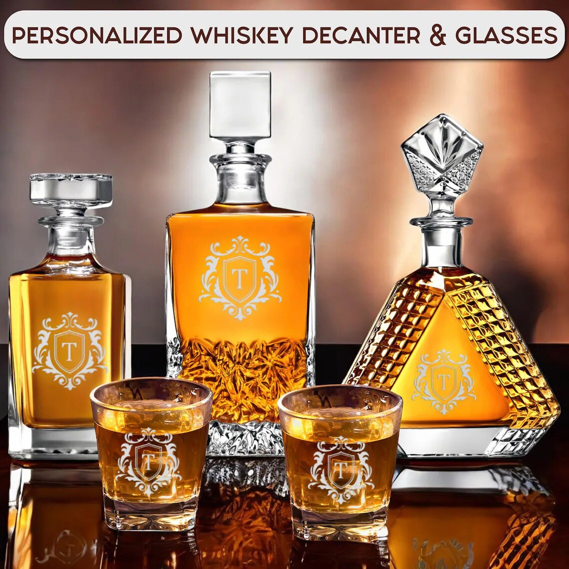 Personalized Decanter with Glasses, Etched Personalized Barware, Custom online Gift, Housewarming, Wedding/ Shower Gift