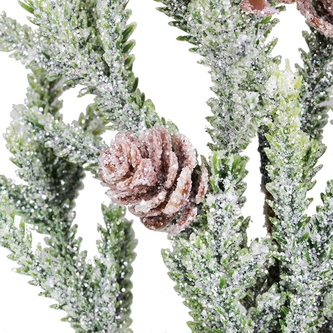 Stems Snowy Glittered Pine Spray with Mini Pinecones for Christmas Holiday Greens Seasonal Floral Arrangement Centerpiece Winter Wedding D&#xE9;cor 13.8&#x22; Tall