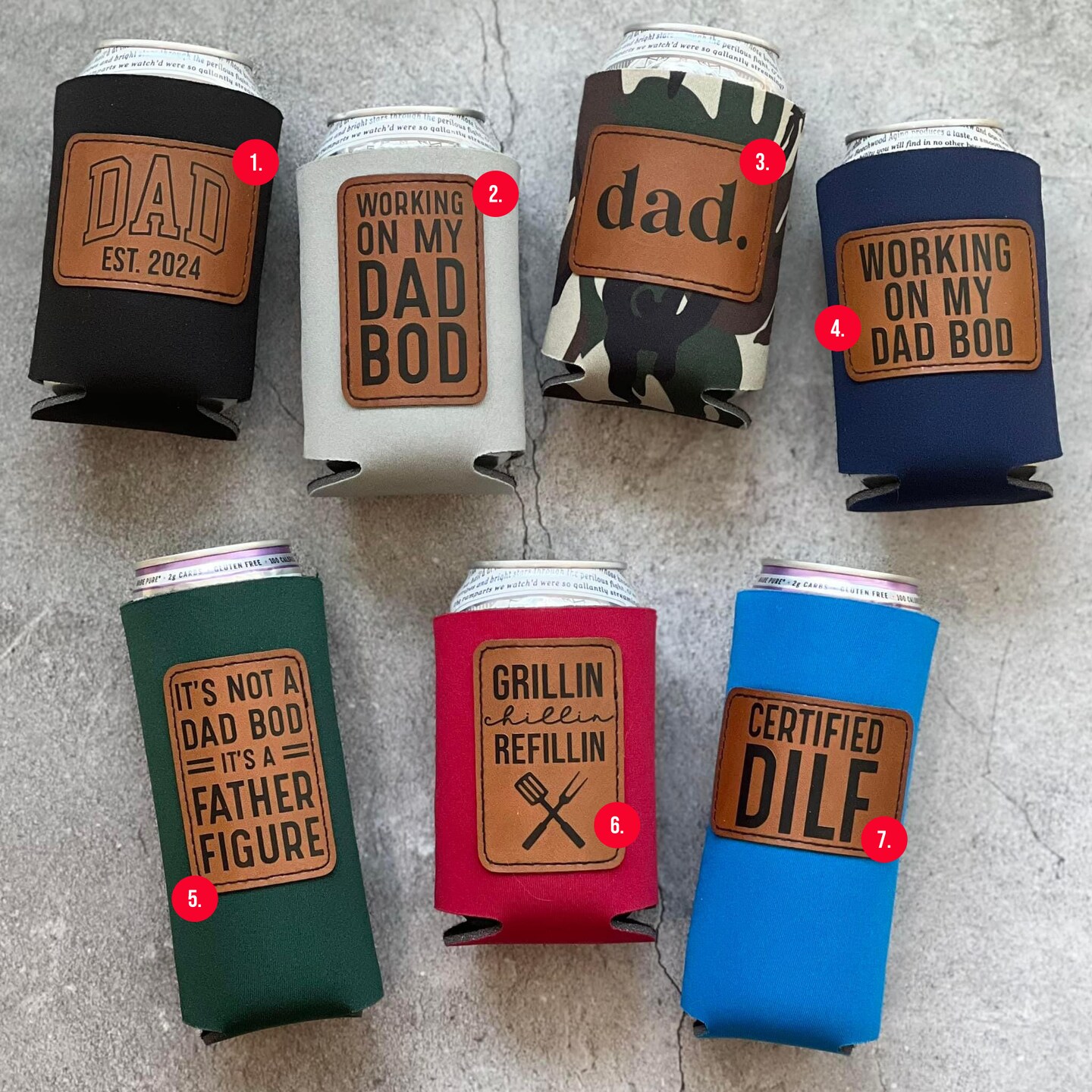 Faux Leather Patch Can Coolers for Dad (Choose Design)