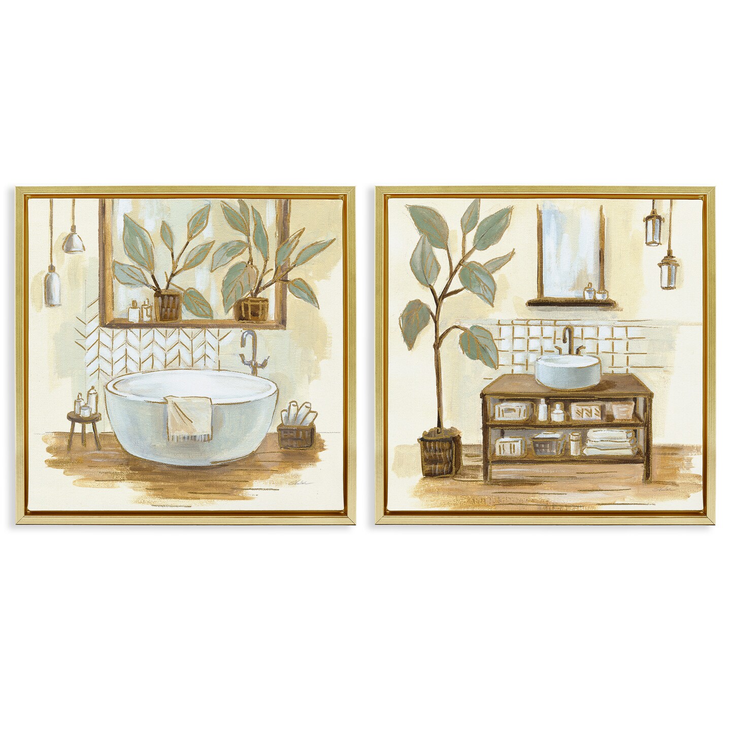 Stupell Industries Sage Green Bathroom Interiors Framed Floater Canvas Wall Art