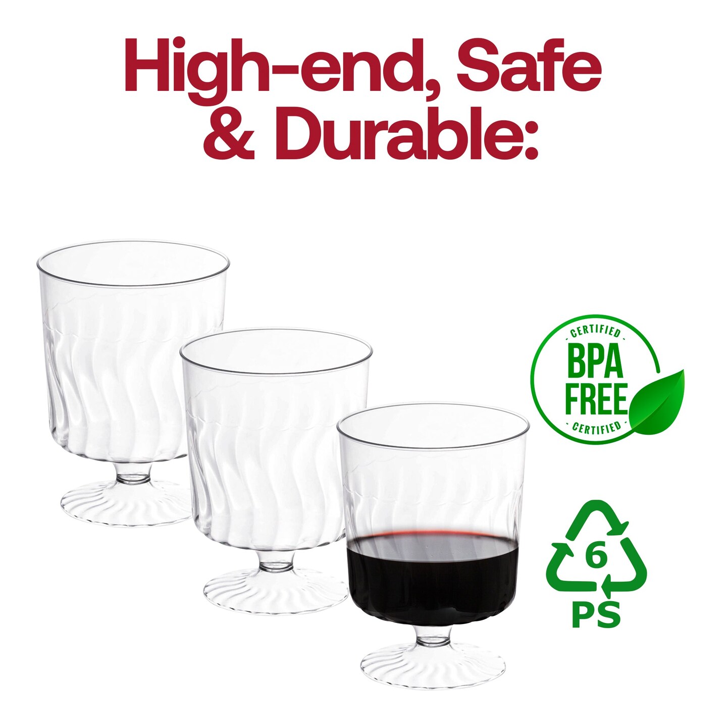 Clear Plastic Pedestal Wine Glasses - 8 oz. (240 Glasses)