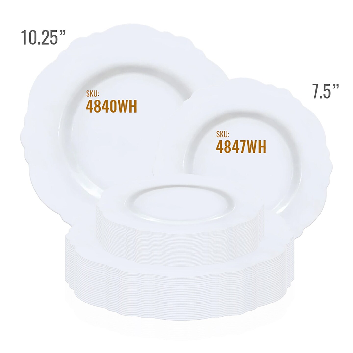Solid White Round Blossom Disposable Plastic Dinnerware Value Set (120 Guests)