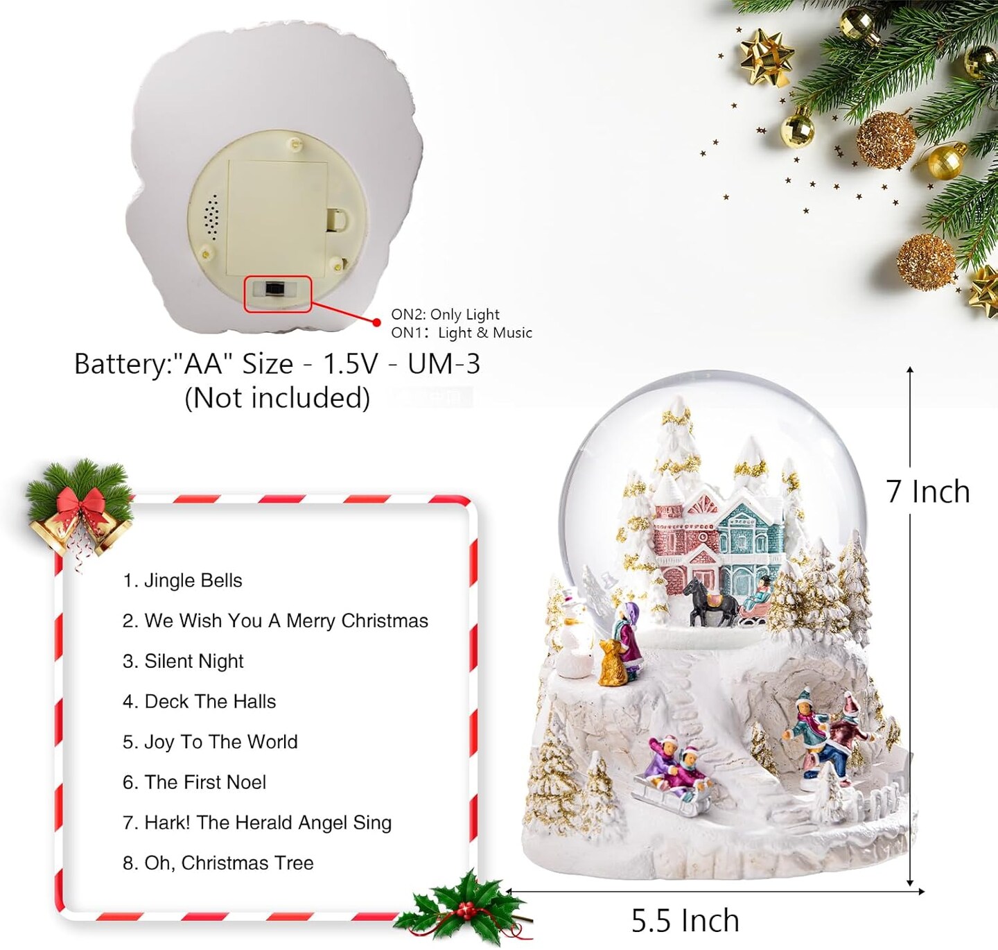 Christmas Snow Globes, Musical Snow Globes, White Christmas Lanterns Snow Globe Snowglobes with House,Dancing Kids,Children Skiing on Sledges and Snowman for Christmas Birthday Gift