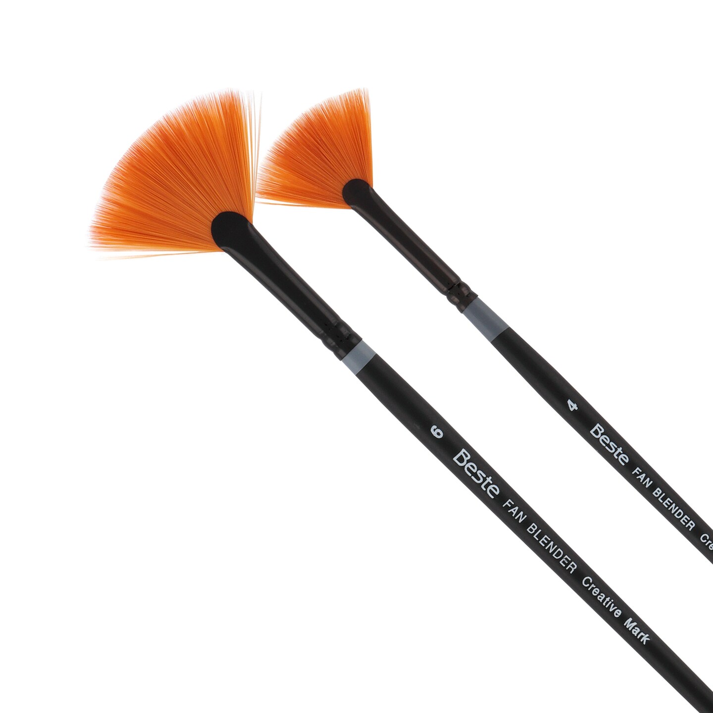 Creative Mark Beste Golden Taklon Fan Blender Set of 2 Artist Brush, Professional Watercolor Brushes, For Acrylic Painting, Short Handle, Sharp Edges, Hand-Tied &#x26; Shaped