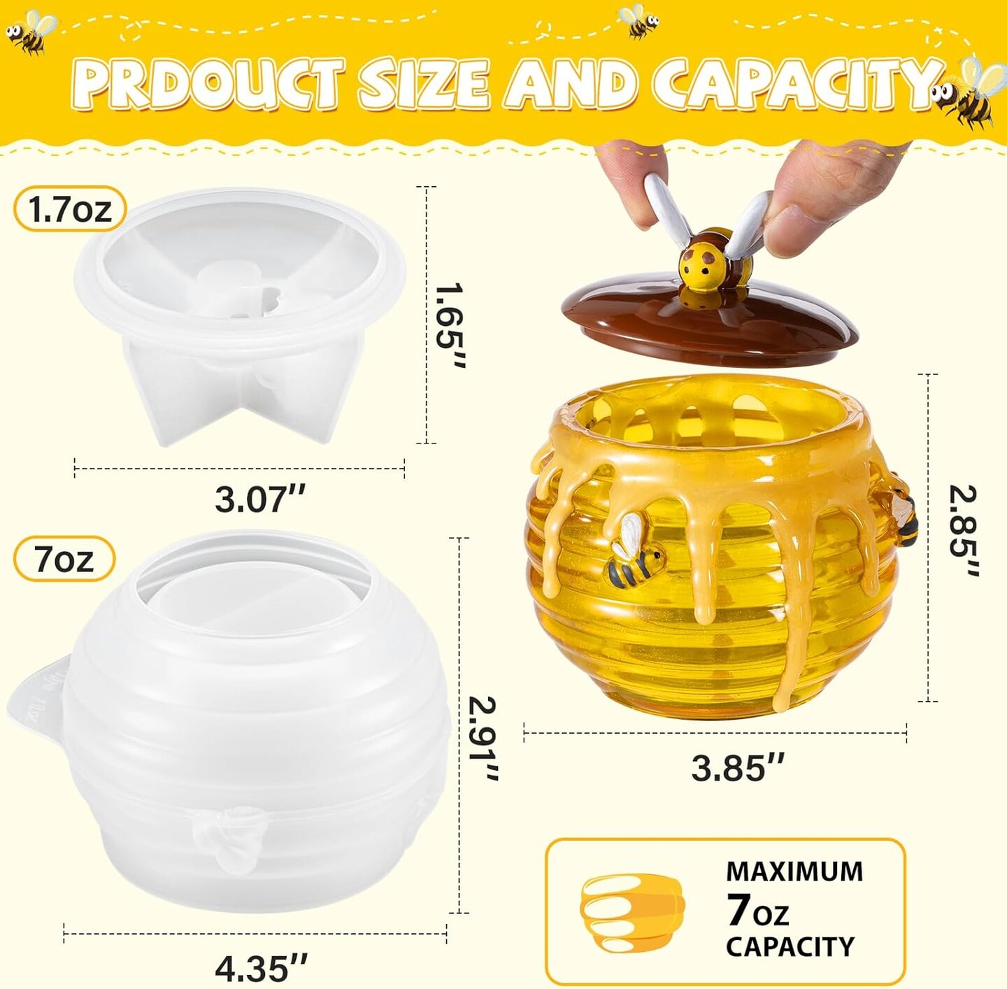 LET&#x2019;S Resin Honey Jar Resin Molds Silicone, Large Resin Jar Molds with Lid and Bee, Honeycomb Shape Jar Molds for Epoxy Resin Casting Craft, Container Pot,Candle Holder,Party Favors,Christmas Gifts