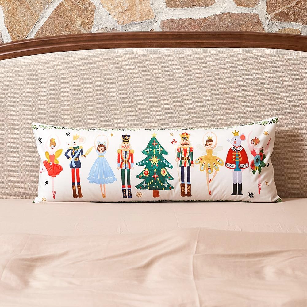 Cute Nutcracker Christmas Decor Long Lumbar Pillow Cover 14x36, 1 Pack 14 x 36 Christmas Tree Winter Holiday Pillow, Colorful Christmas Decor Body Long Throw Pillow Cover for Bed Couch