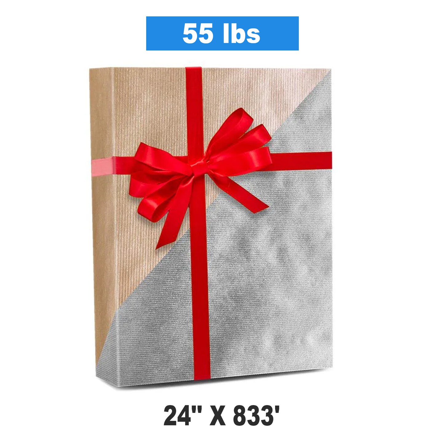 24&#x27;&#x27;x 833 &#x27; Gold / Silver Kraft Top Reversible Christmas Wrapping Papers