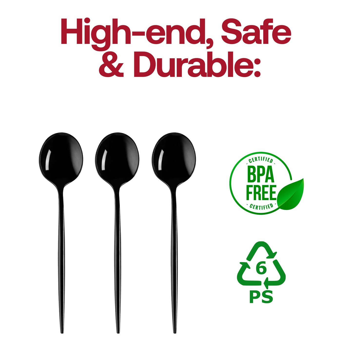 Solid Black Moderno Disposable Plastic Dessert Spoons (480 Spoons)