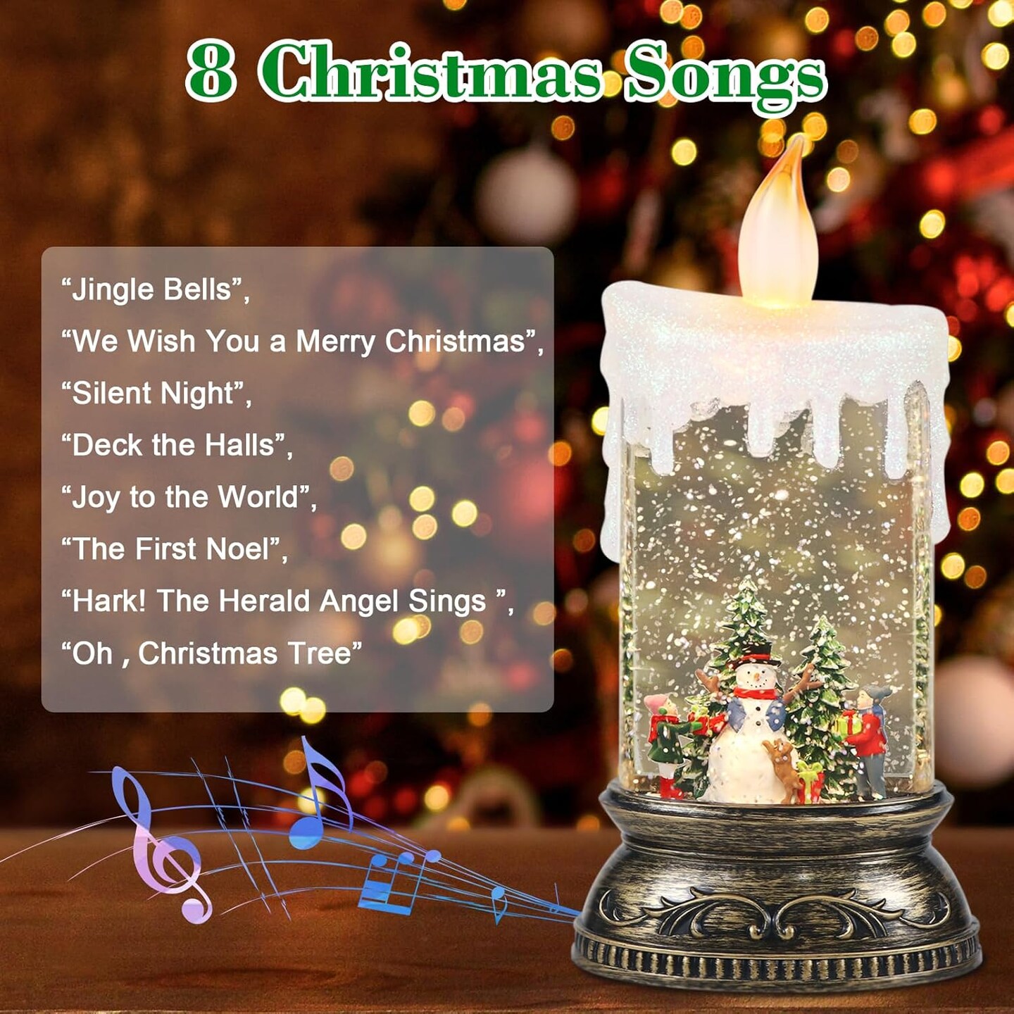 Christmas Snow Globe Candle, Swirling Glittering Candle with Timer, Music, Snowman and Kids Scene, Winter Snow Shaped Lantern, USB/Battery Operated Candles for Christmas Decor