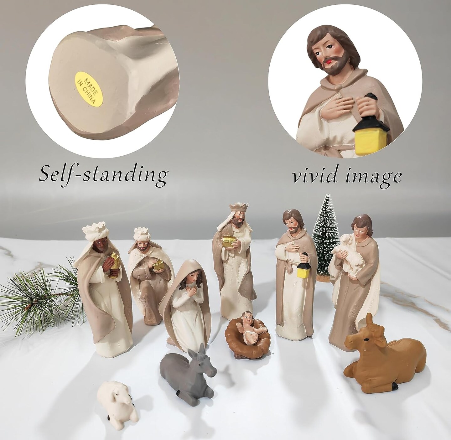 Nativity Sets for Christmas Indoor - 10 Pcs Nativity Scene Statues Including Baby Jesus, Mary and Joseph, Suitable for Religious Decor and Interior Home Decor