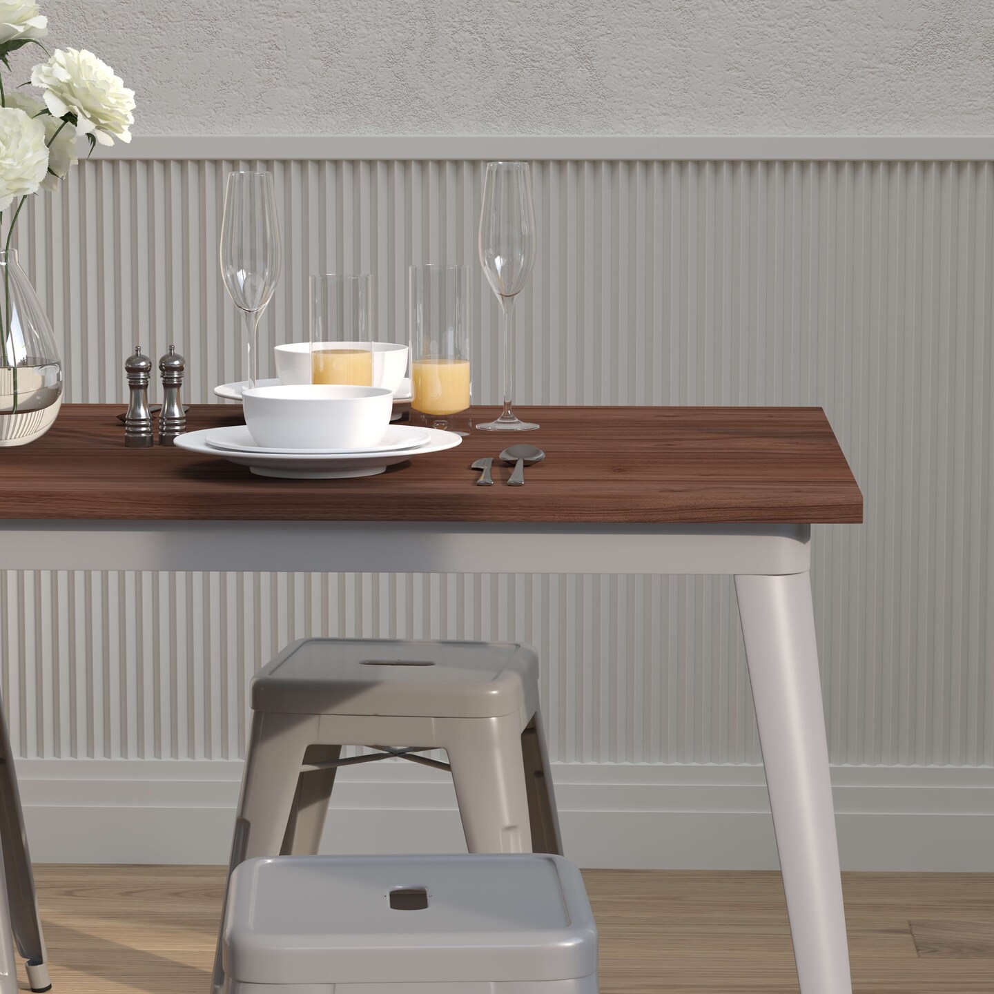 Merrick Lane Ardennes Rectangular Steel Frame Square Table With Wood Top