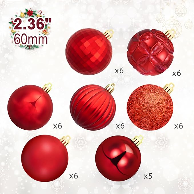 Hanging Decorations Set for Xmas Tree Garland Ornaments (Red, 2.36&#x27;&#x27;/60mm)