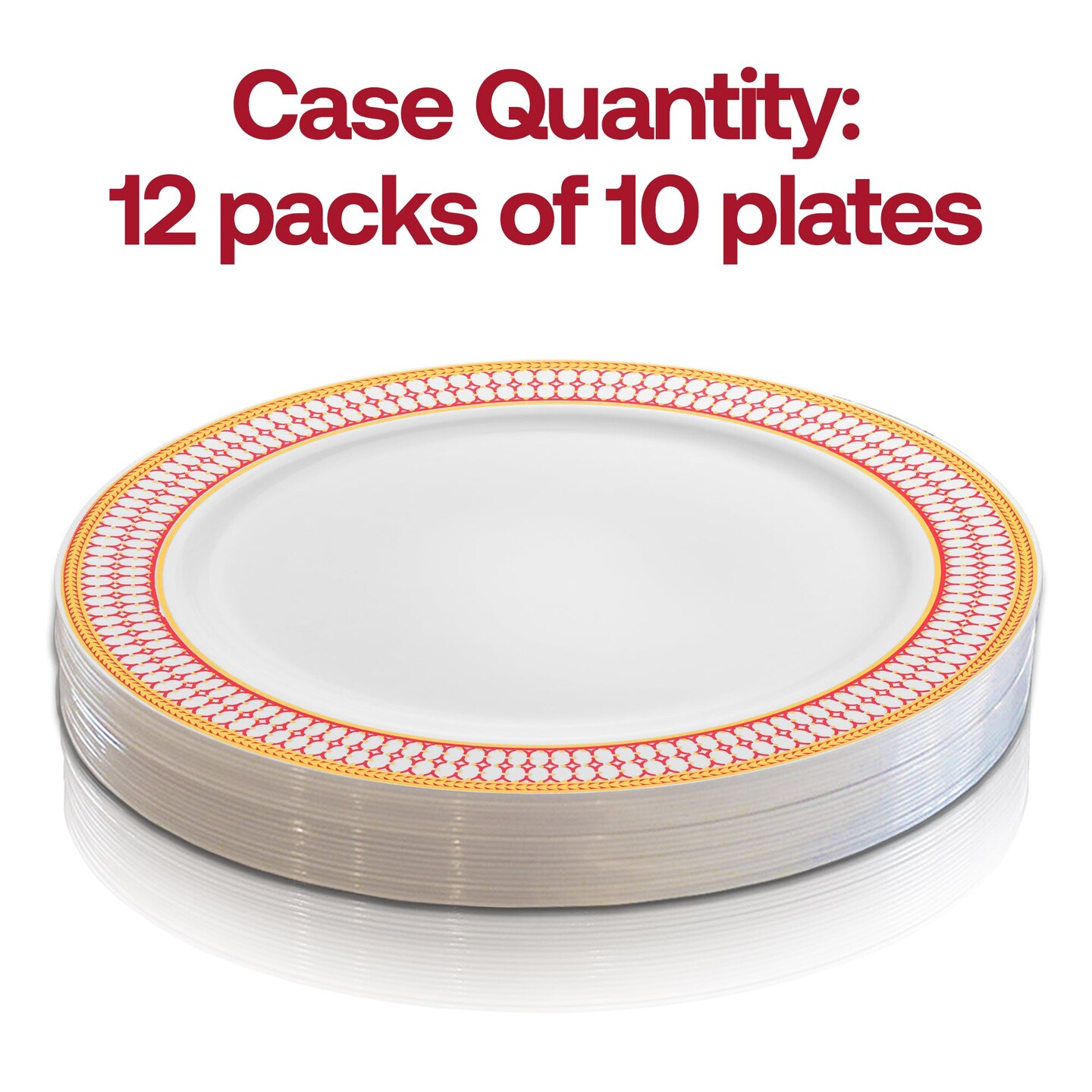 White with Red and Gold Chord Rim Plastic Appetizer/Salad Plates - 7.5" (120 Plates)