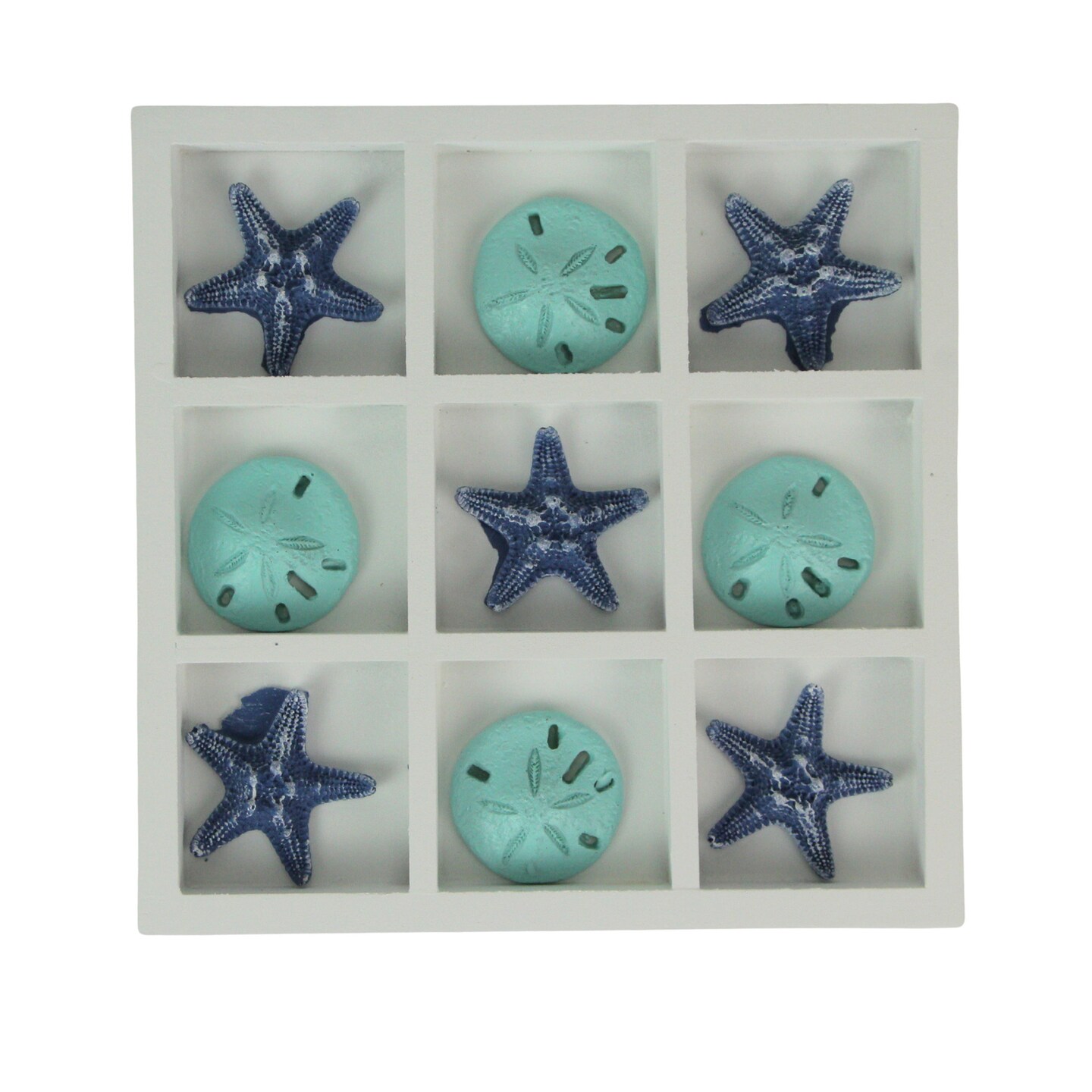 Blue Sand Dollar and Starfish Tic-Tac-Toe Game – Beach-Themed Accent Piece
