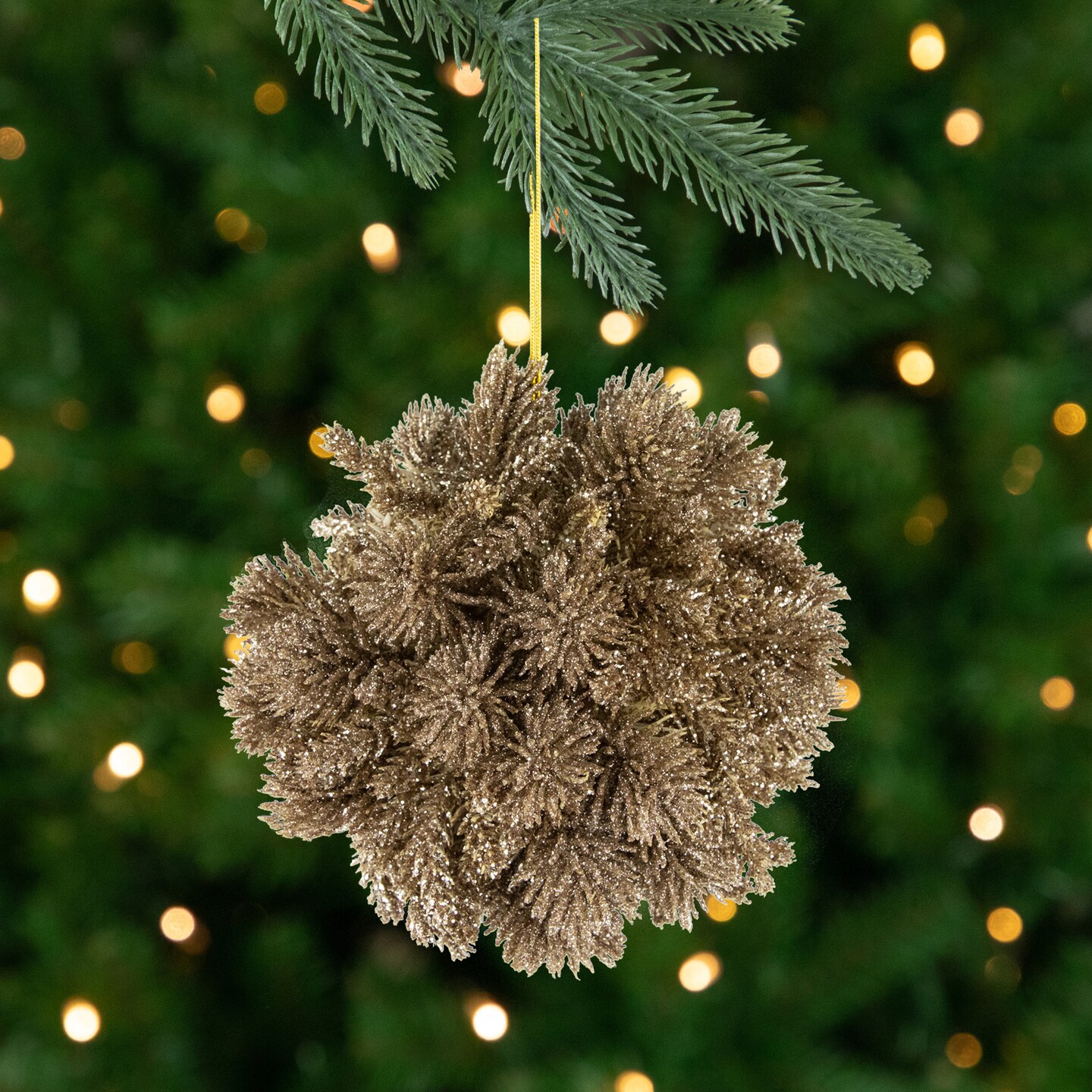 Northlight Glitter Pine Christmas Ball Ornament - 6" - Gold