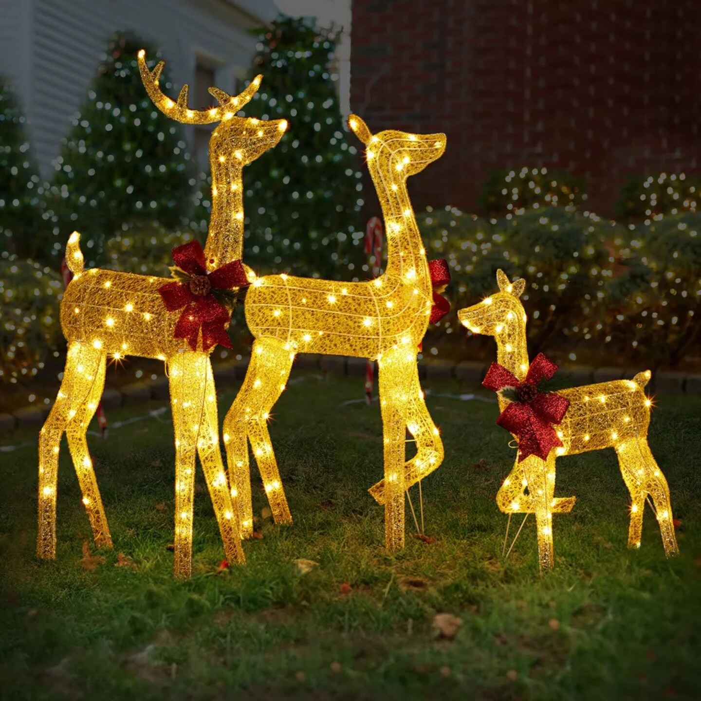 Kitcheniva Gold Lighted Reindeer Light-up Glitter Christmas Decorations