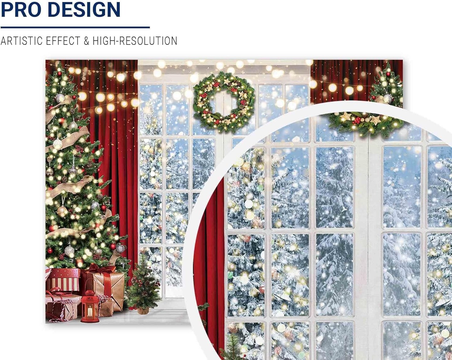 96&#x22; x 72&#x22; Christmas Window Backdrop for Photography Winter Merry Xmas Tree Background Snow Holiday Photobooth Portrait Party Banner Festival Photo Studio Props Supplies