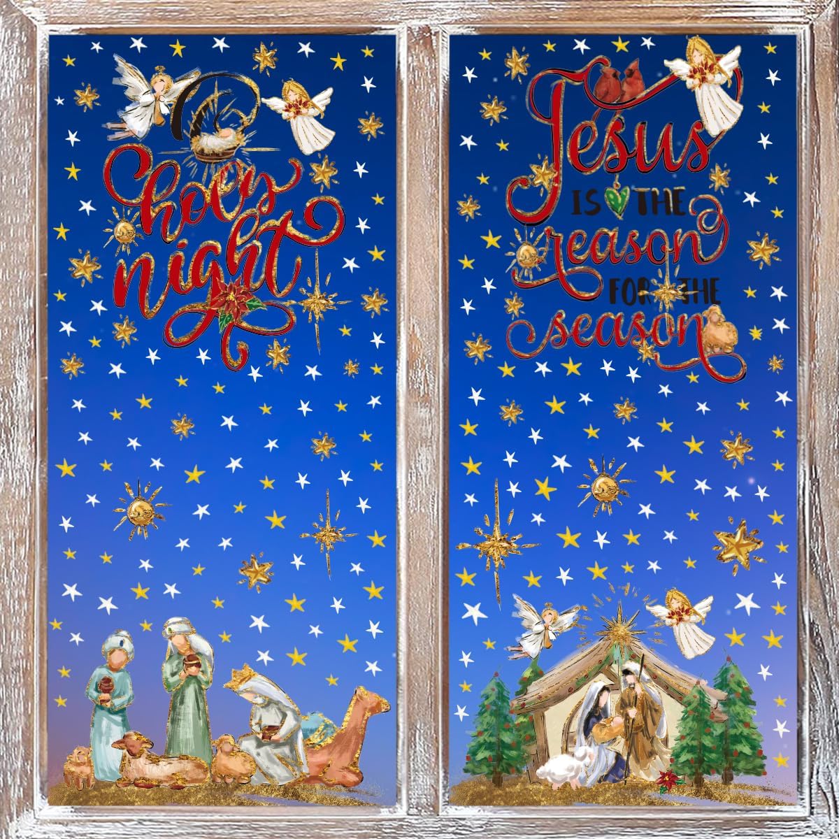 251 PCS Christmas Window Cling Sticker, Nativity Scene Holy Night for Home Party Supplies Shop Window Glass Display Decoration