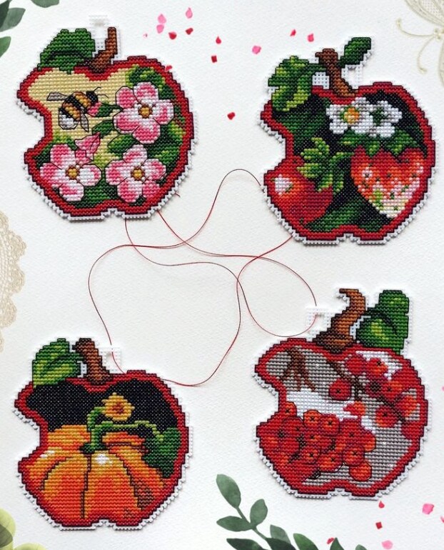Apples - four seasons Counted cross stitch kit with plastic canvas