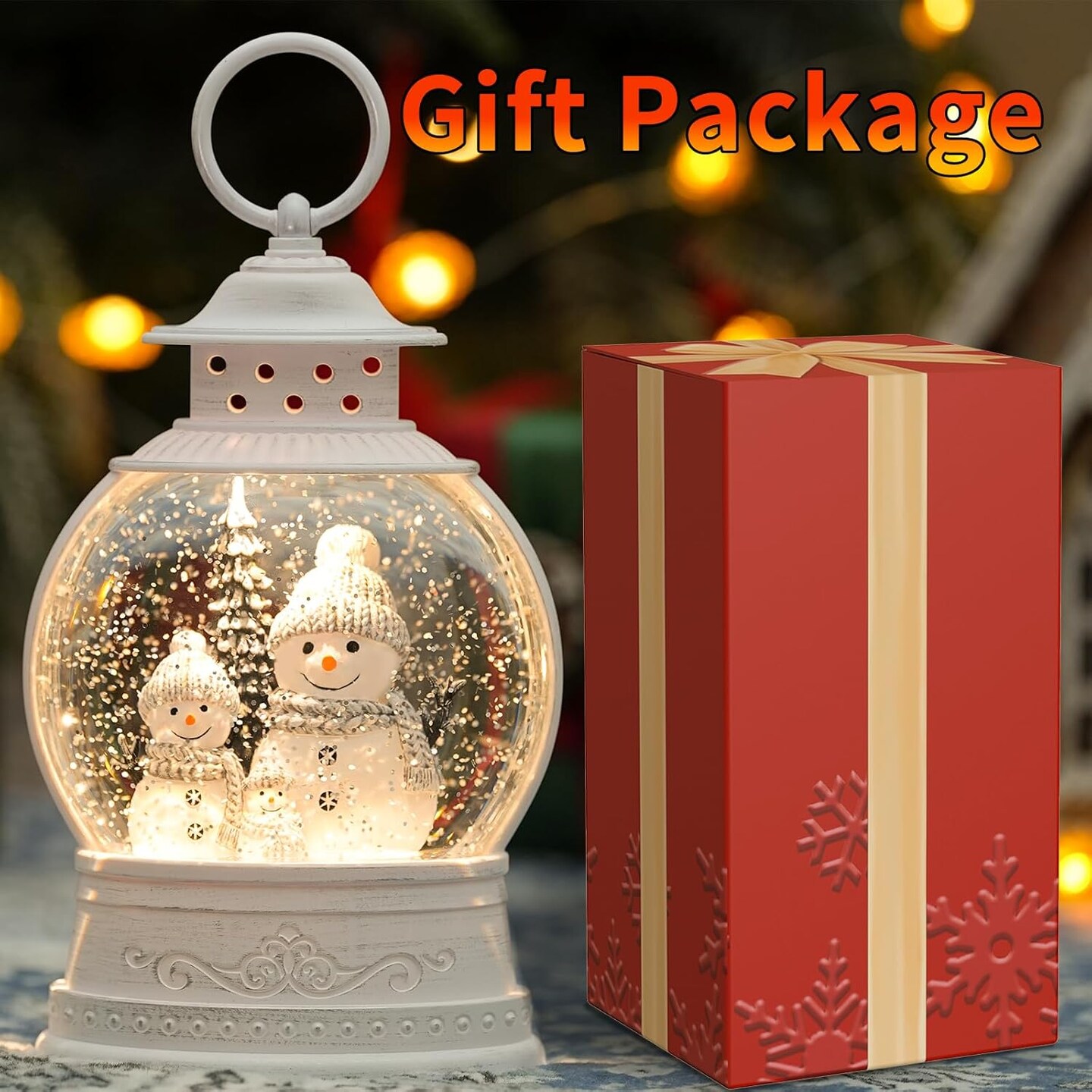 Christmas Snow Globe Lantern, Musical Lighted Snowman Snow Globes with 6H Timer, Battery &#x26; USB Operated Spinning and Swirling Glitter Snow Globes Christmas Decorations