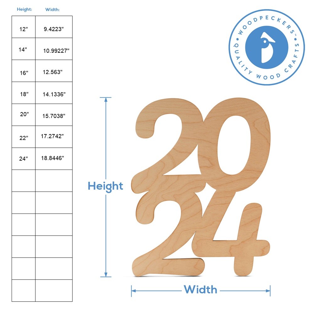 New Years Wood 2024 Cutout,&#xA0;From 12&#x22;- 24&#x22;, Door Hangers| Woodpeckers