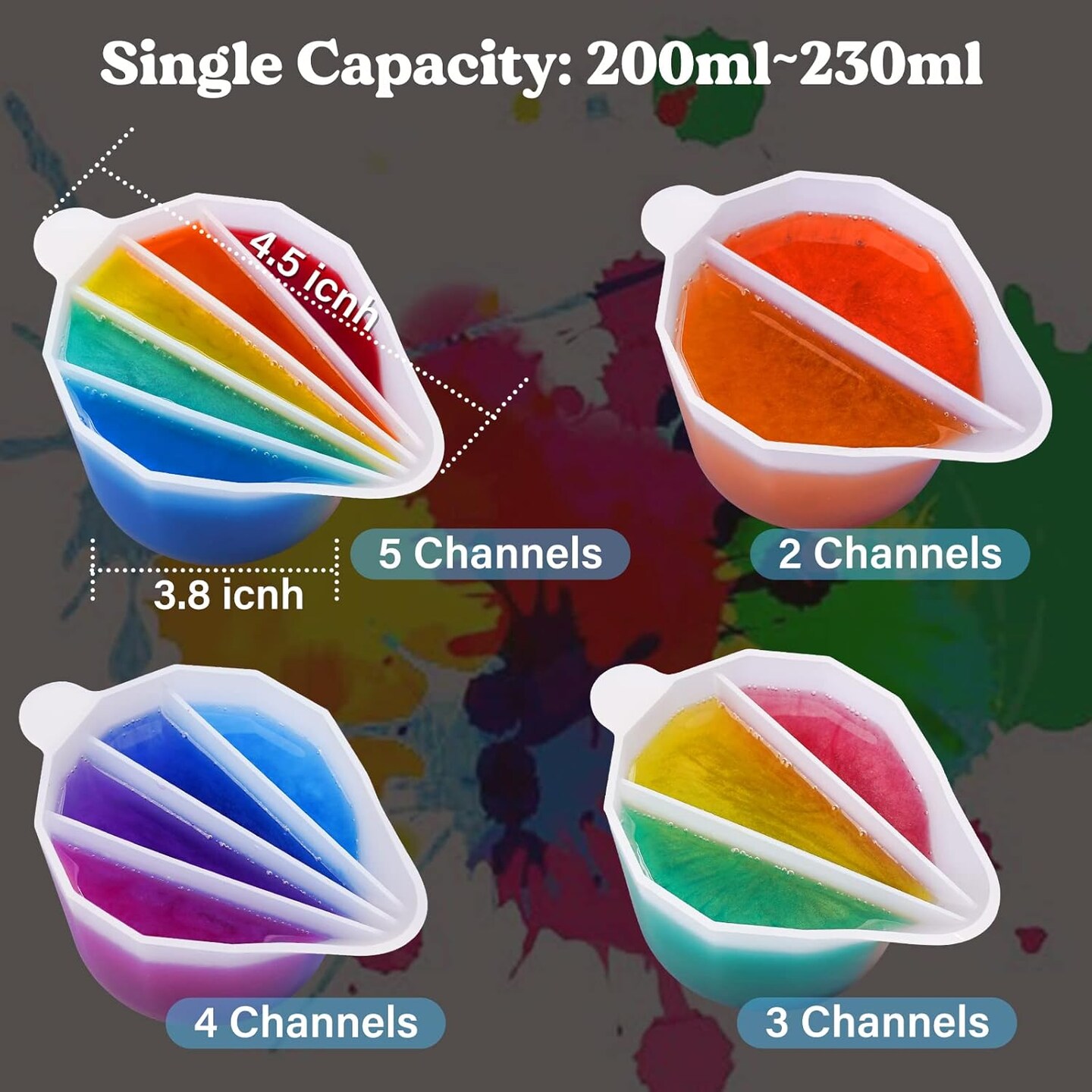 LET'S RESIN Silicone Split Cups,4Pcs Thicken&Reusable Resin Mixing Cups with 2-5Channels,Dividers Paint Supplies,Fluid Art for Resin Crafts,Acrylic Paint Pouring,Drawing, White