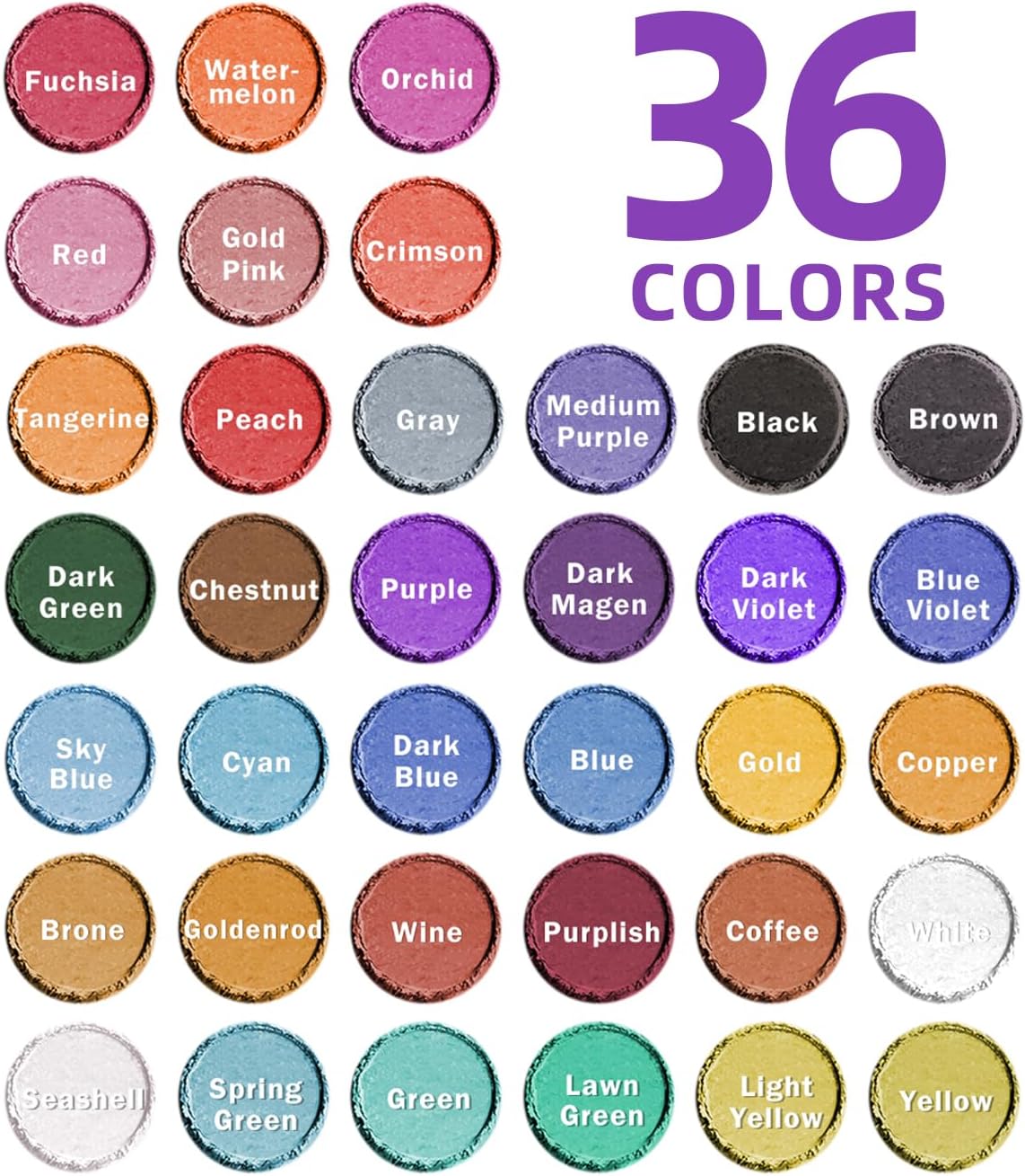 LET&#x27;S RESIN 36 Colors Mica Powder, Mica Pigment Powder for Epoxy Resin/UV Resin, Natural Colorant Dye for Soap/Candle Making, Lip Gloss,Nail Polish, Slime and Bath Bomb