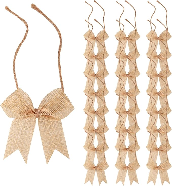 Ribbon Bow Small Bows for Applique Embellishment Crafts Sewing Scrapbook Wedding Christmas Halloween Thanksgiving Decorations (Burlap)